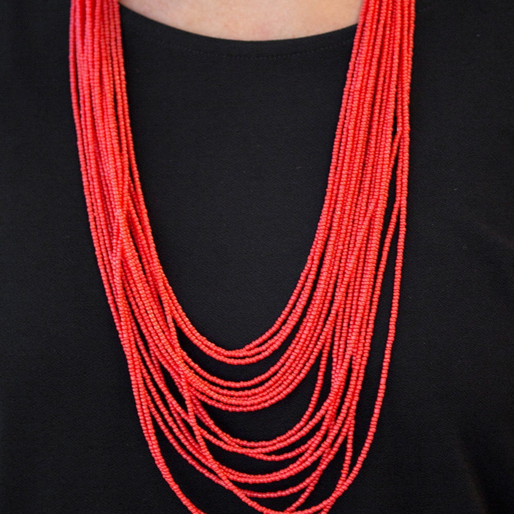 Red Seed Bead Necklace.